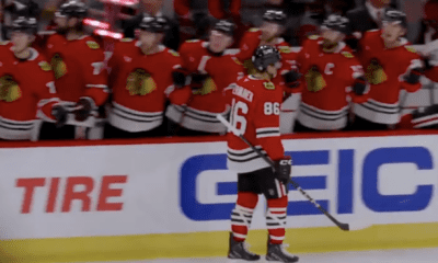 Teuvo Teravainen scores the Blackhawks opening goal of the game against the Florida Panthers.